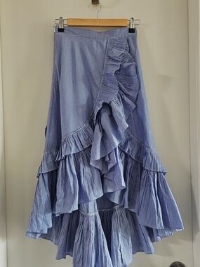 Chicwish Blue Striped Tiered High-Low Maxi Skirt